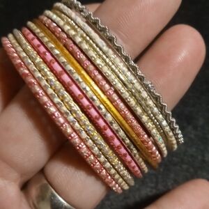 Girls small 2.25 across bangle bracelets pinks & gold tones mix match bundle 16